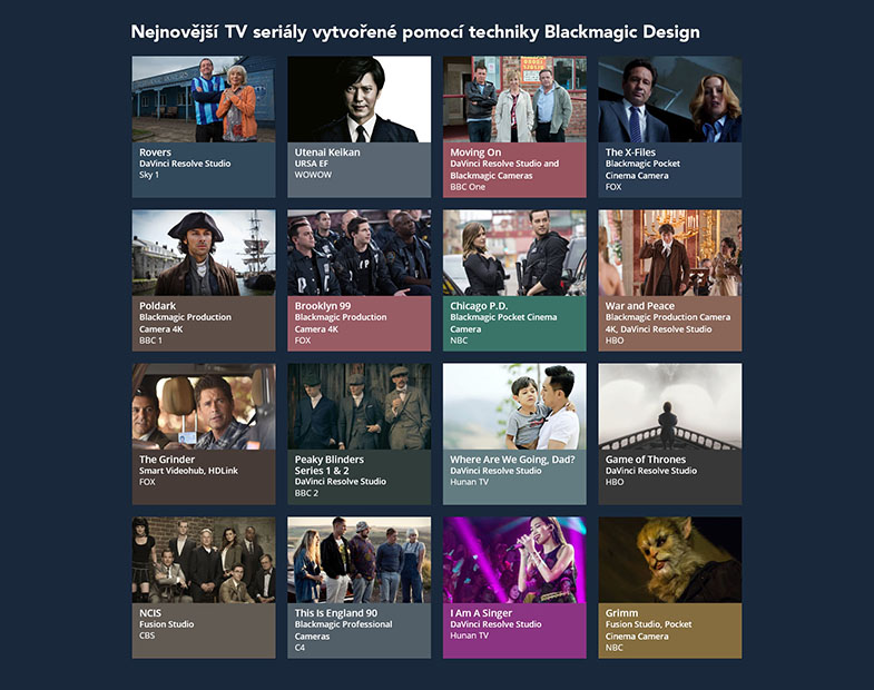Nejnovější TV seriály vytvořené pomocí techniky Blackmagic Design