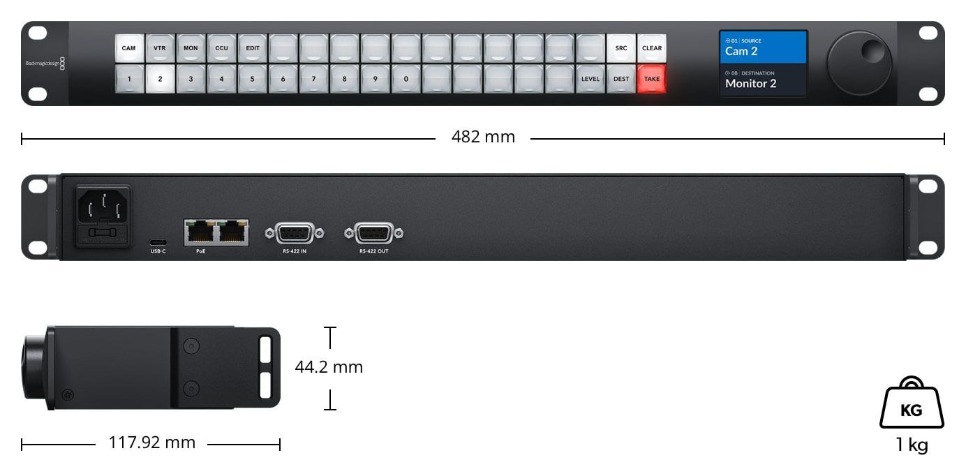 Blackmagic Videohub Master Control Pro – Dimensiones y peso