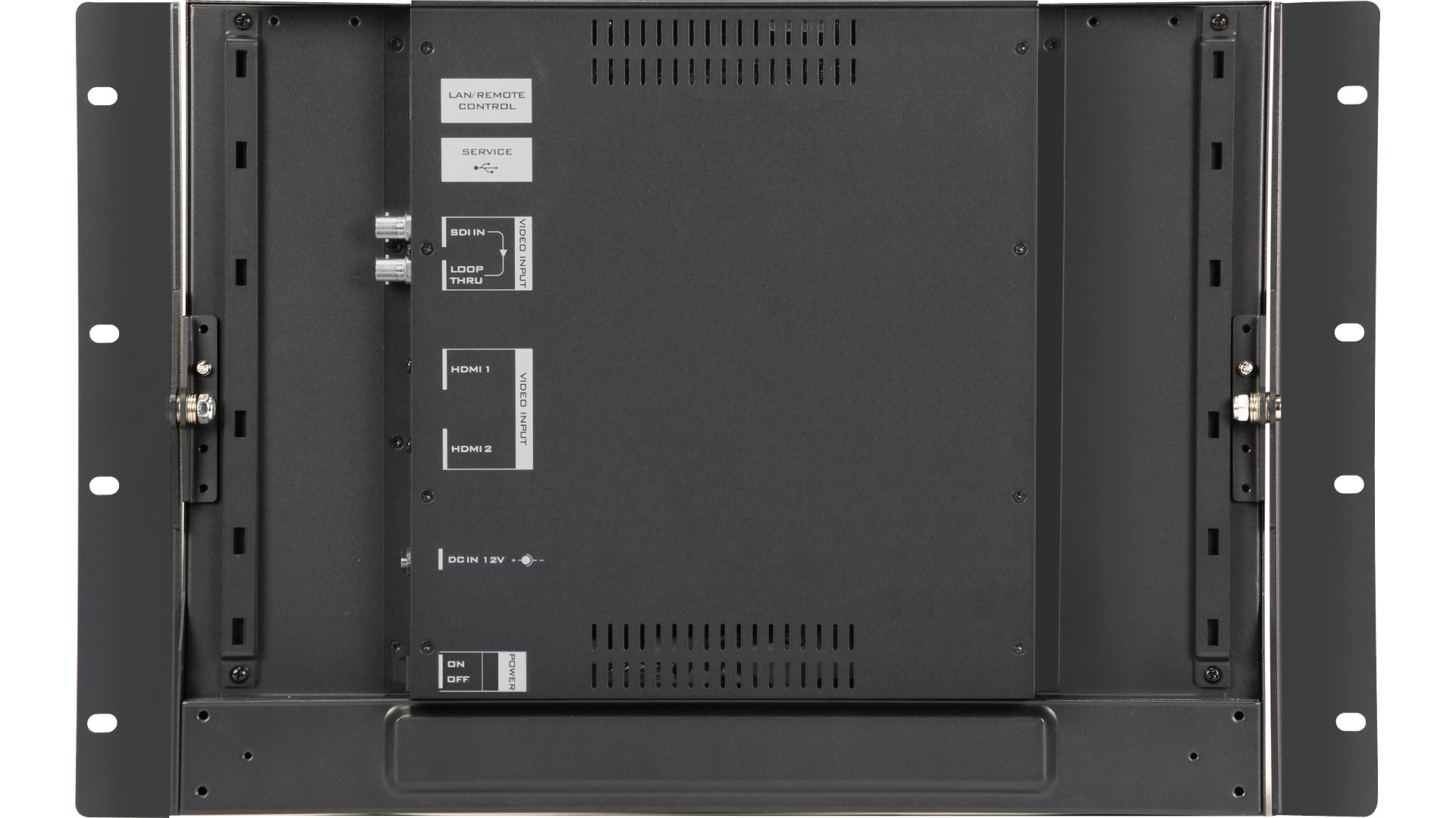 Pantalla del Datavideo TLM-170LR con medidor tally, código de tiempo y guías de zona segura