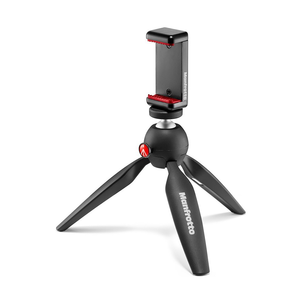 Manfrotto PIXI Smart con soporte de teléfono sobre una mesa