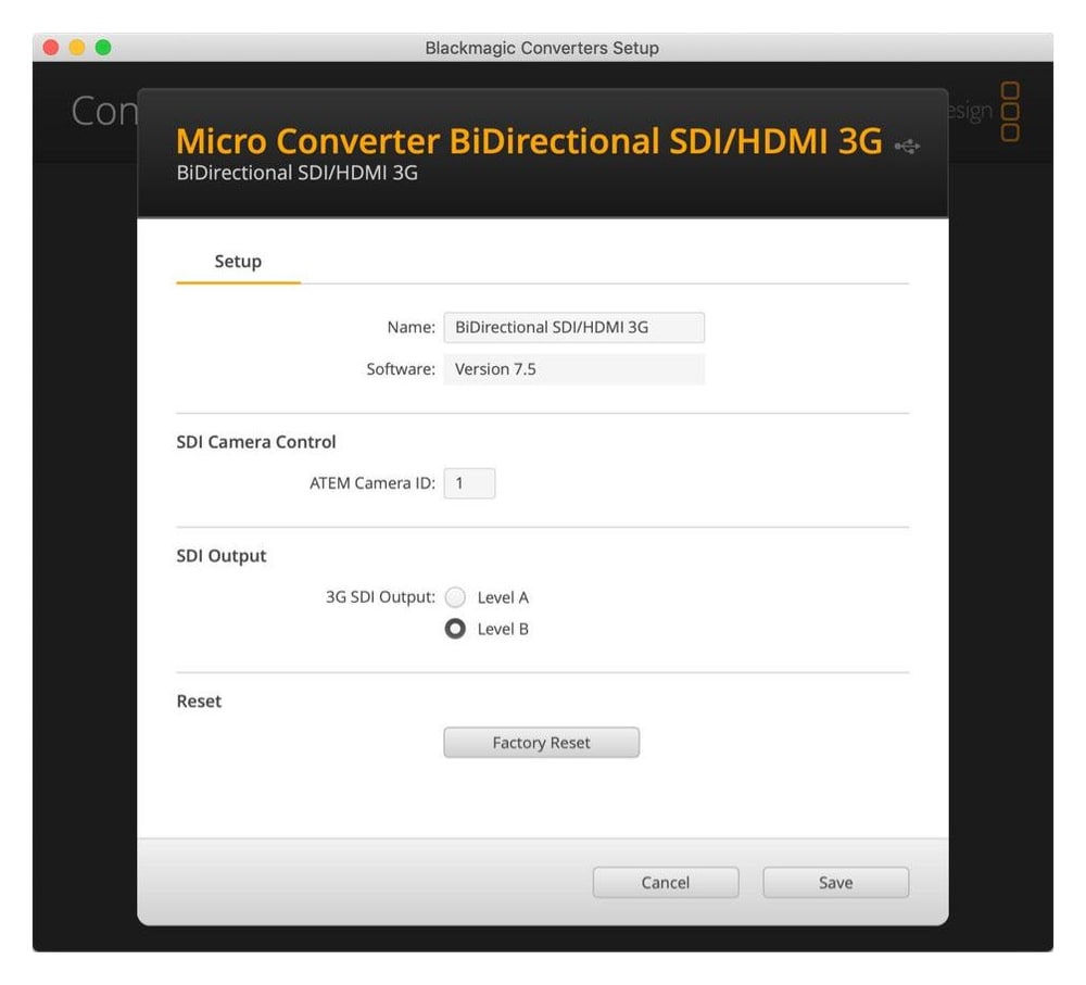 Micro Converter BiDirectional SDI/HDMI 3G – Ajustes en Blackmagic Converters Setup