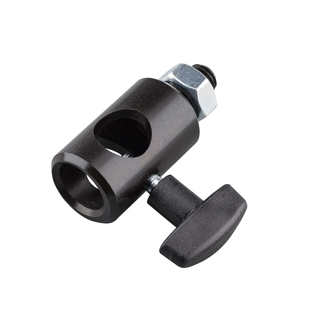 Manfrotto 014MS – detalle angular del casquillo de 16 mm y la empuñadura en T
