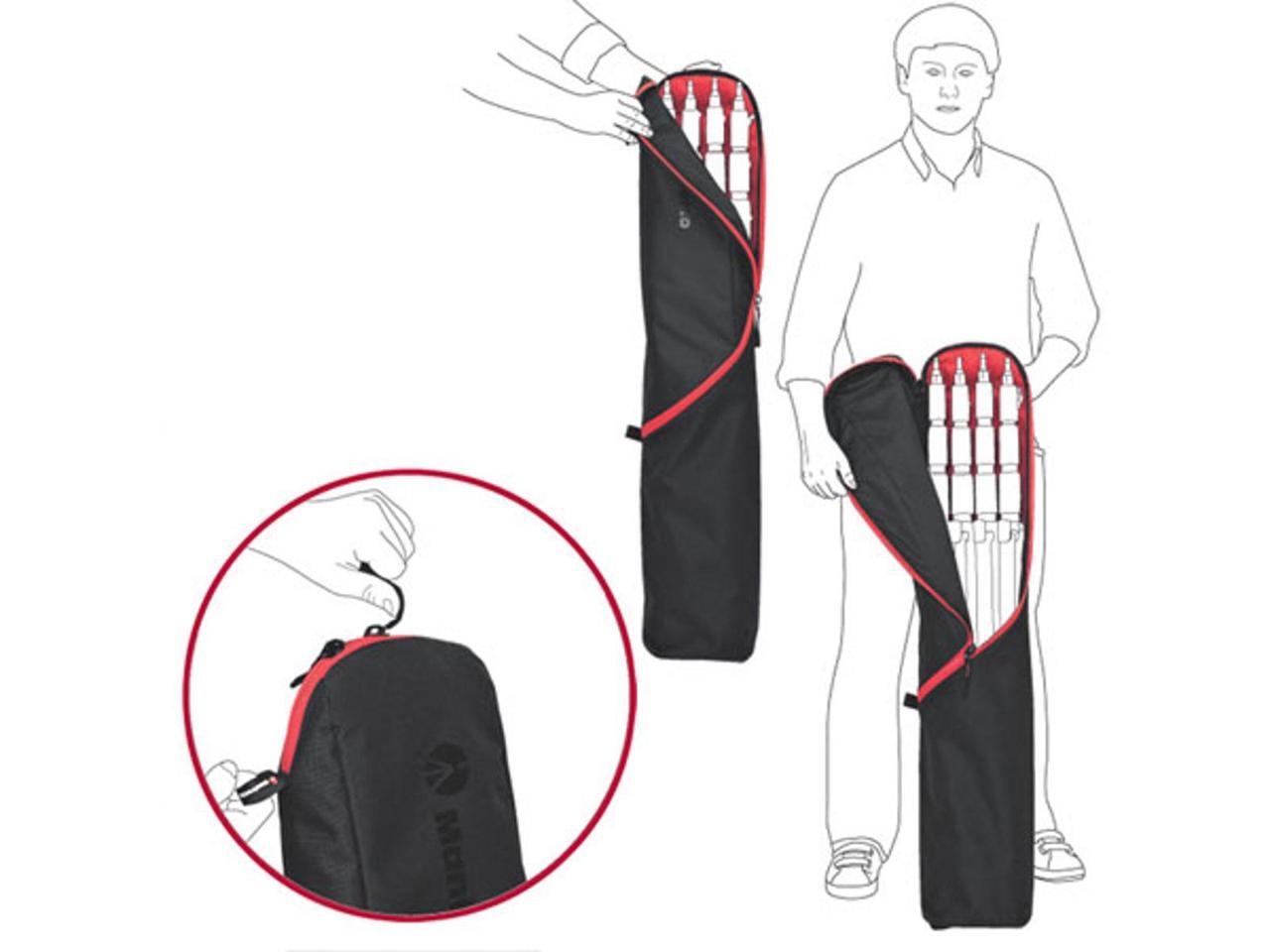 Bolsa Manfrotto MB LBAG90 abierta con cuatro soportes compactos