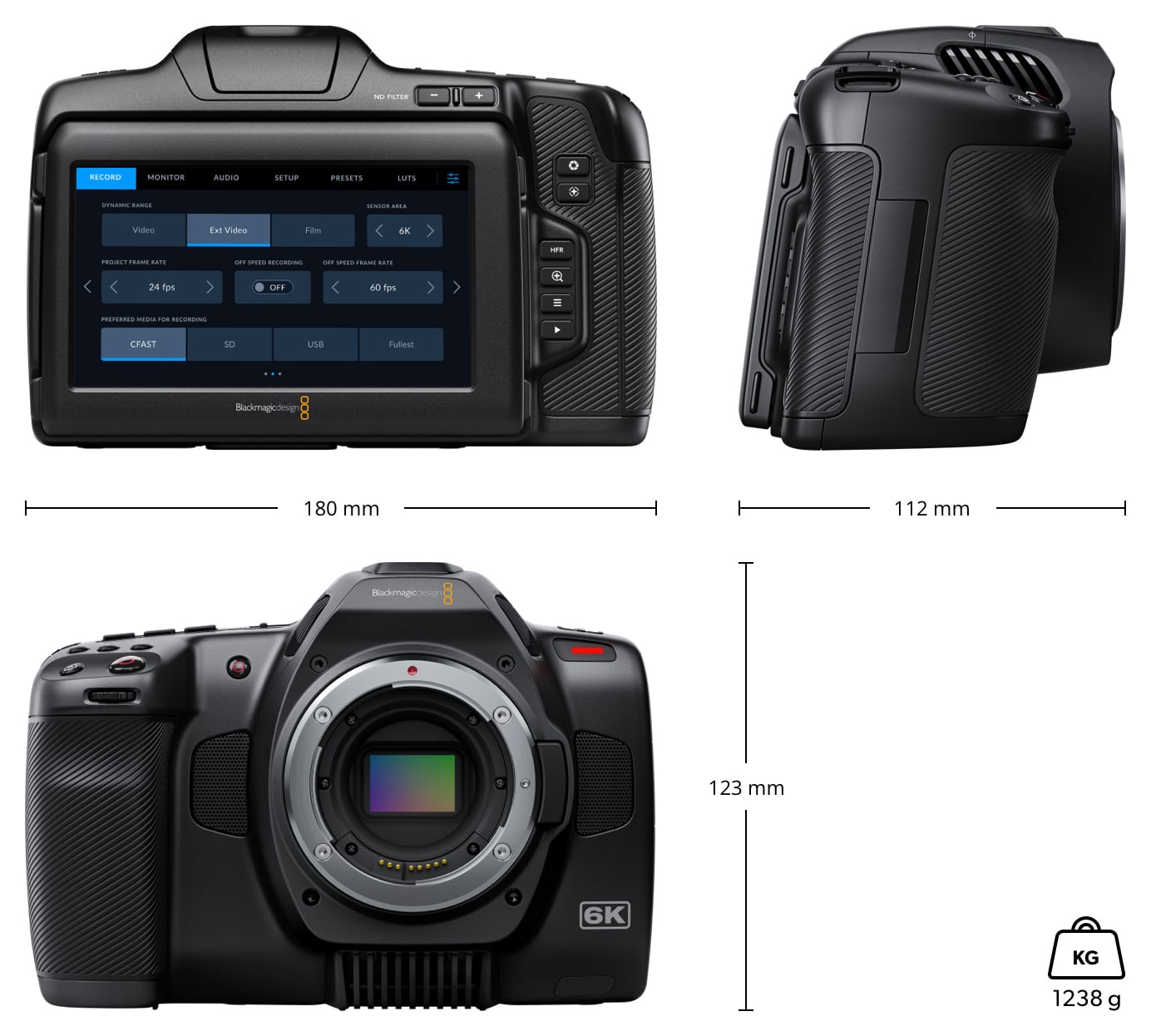 Blackmagic Pocket Cinema Camera 6K Pro – Dimensiones y peso