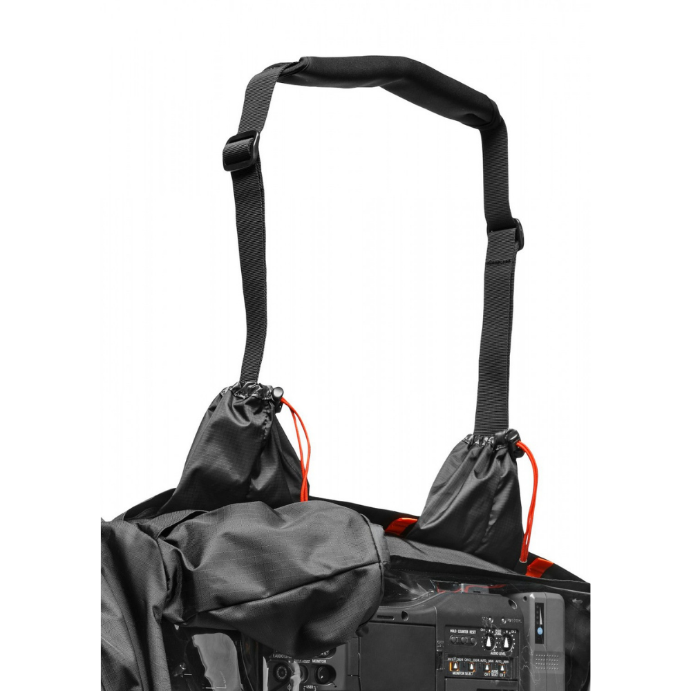 Detalle de la funda de lluvia Manfrotto RC-1 y su correa