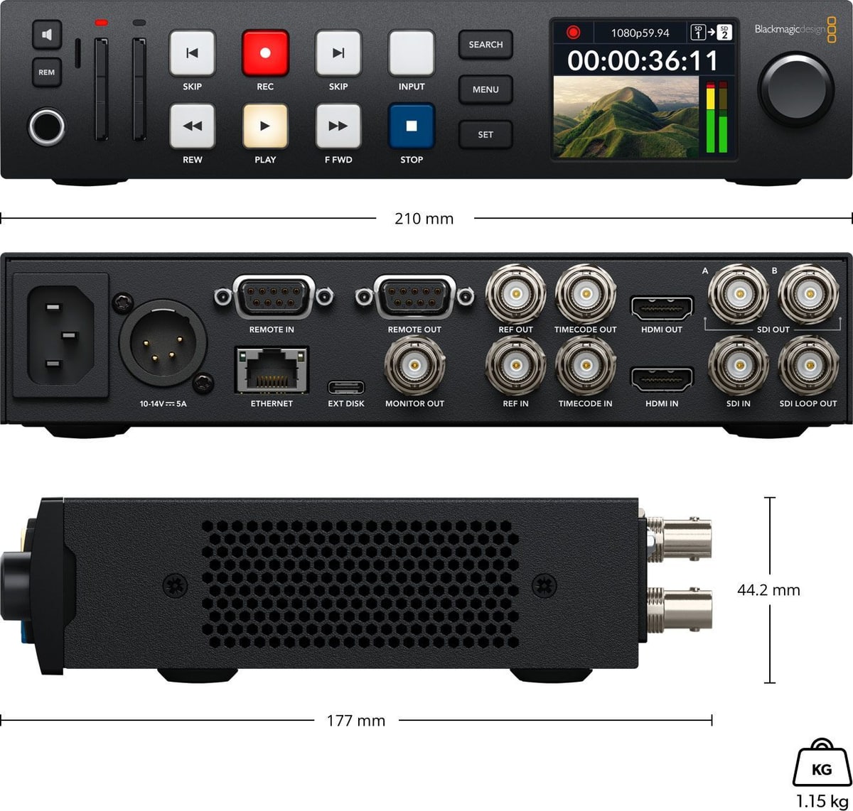 HyperDeck Studio HD Plus – Dimensiones y peso