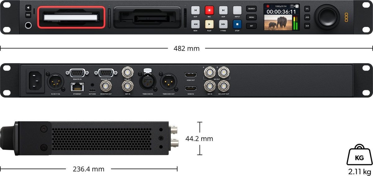 HyperDeck Studio HD Pro – Dimensiones y peso