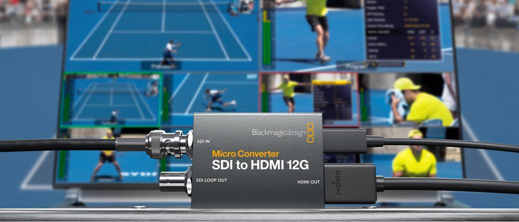 Blackmagic Micro Converter SDI a HDMI 12G en una configuración de monitorización
