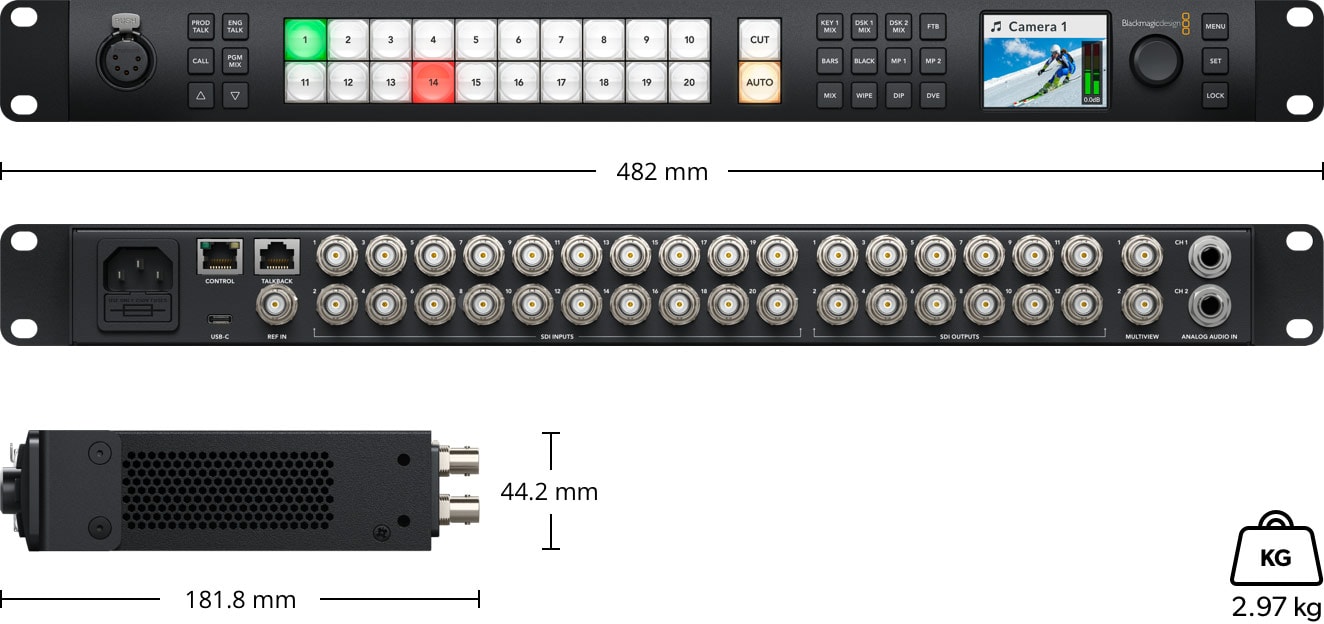ATEM 2 M/E Constellation HD – Dimensiones y peso