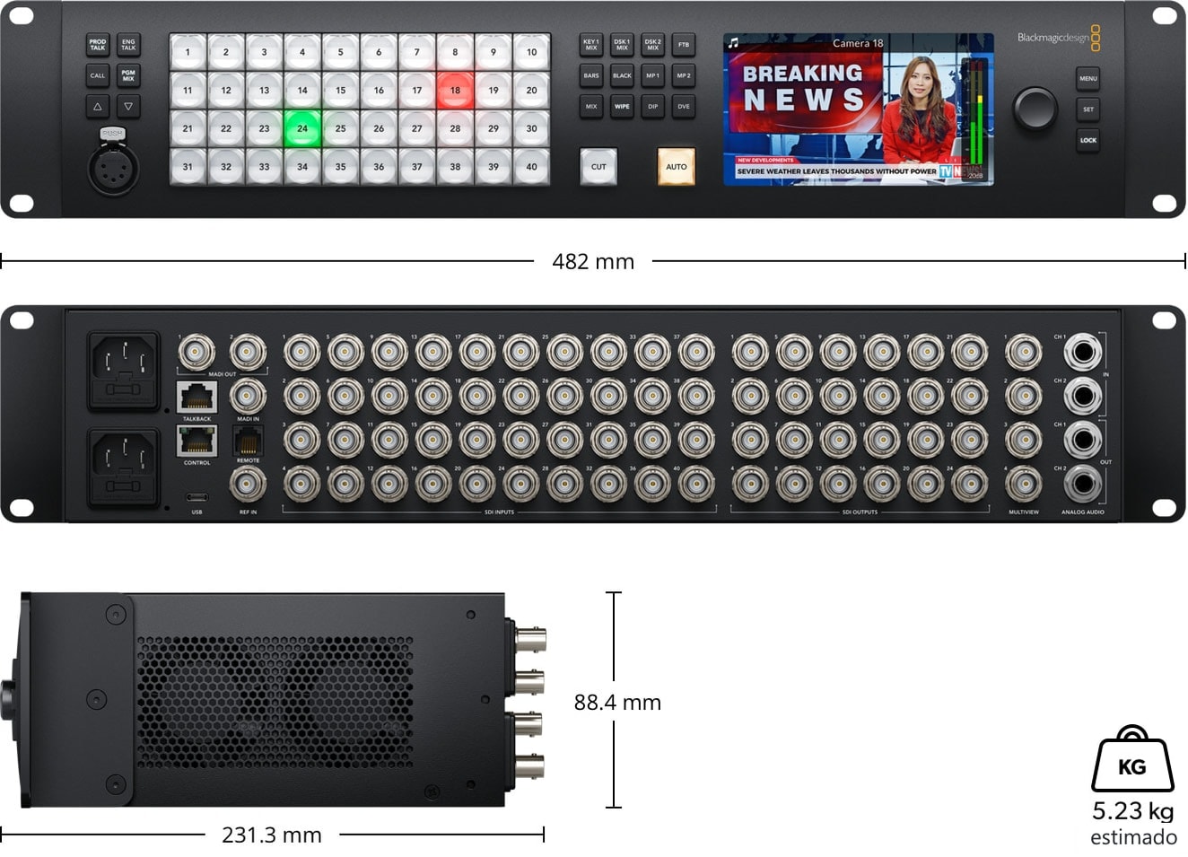 ATEM 4 M/E Constellation HD – Dimensiones y peso