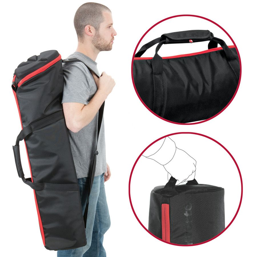 Transporte de la Manfrotto MBAG90PN al hombro y por el asa