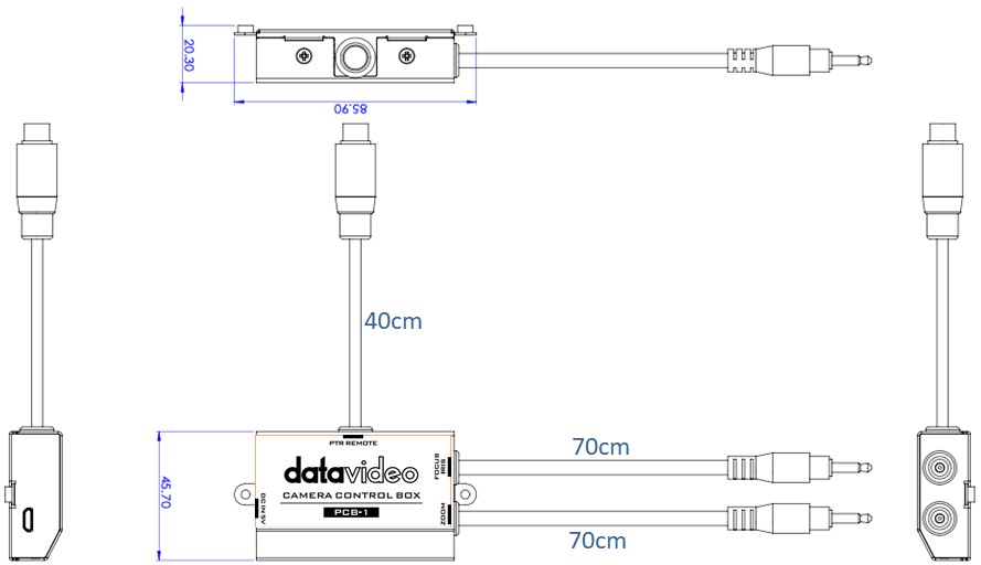Esquema de conexión del PCB-1 al cabezal PTR y de control de zoom, enfoque y diafragma