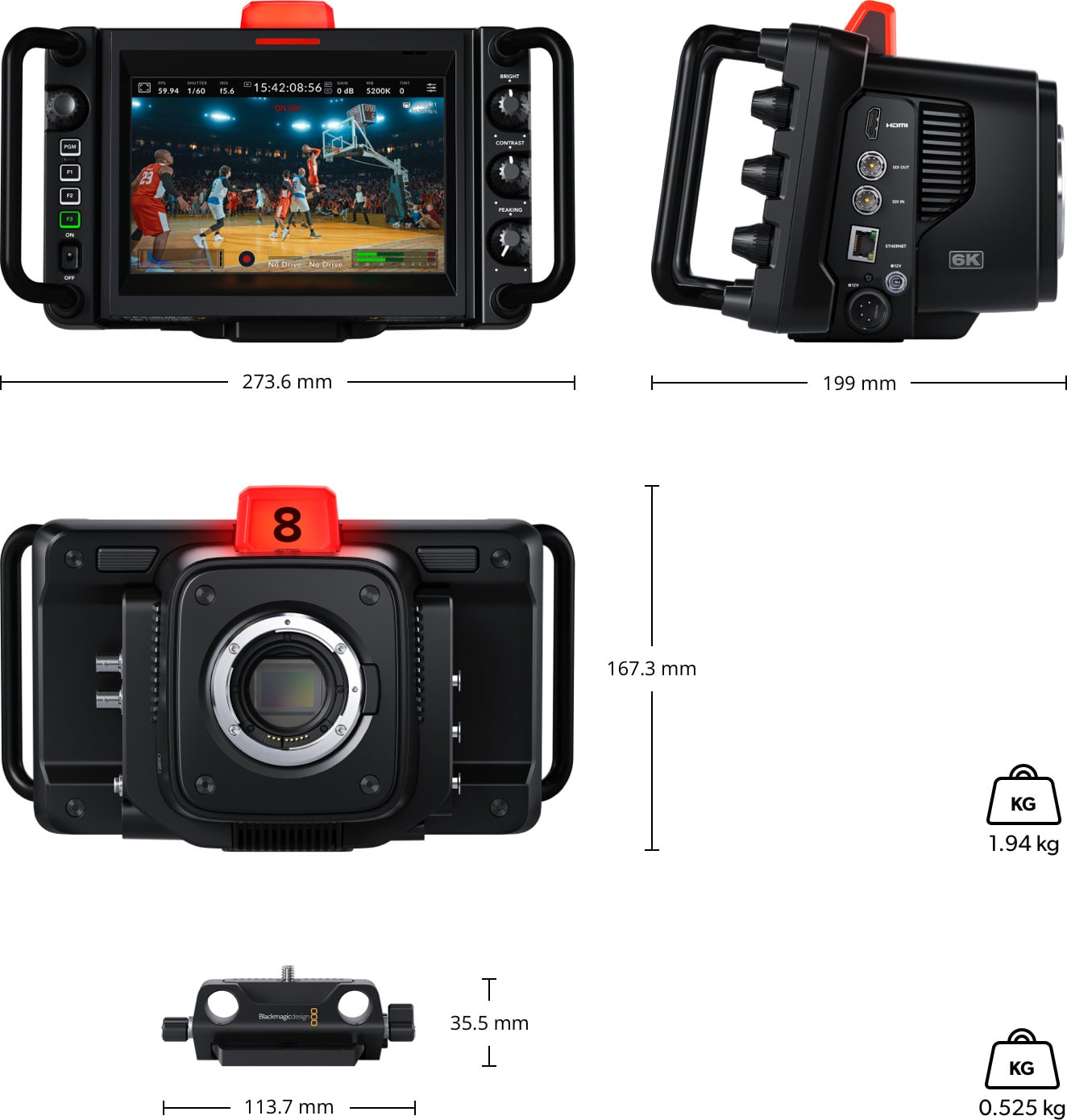Blackmagic Design Studio Camera 6K Pro – Dimensiones y peso