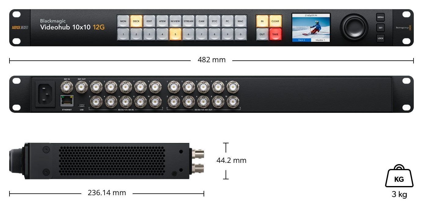 Blackmagic Videohub 10x10 12G – Dimensiones y peso