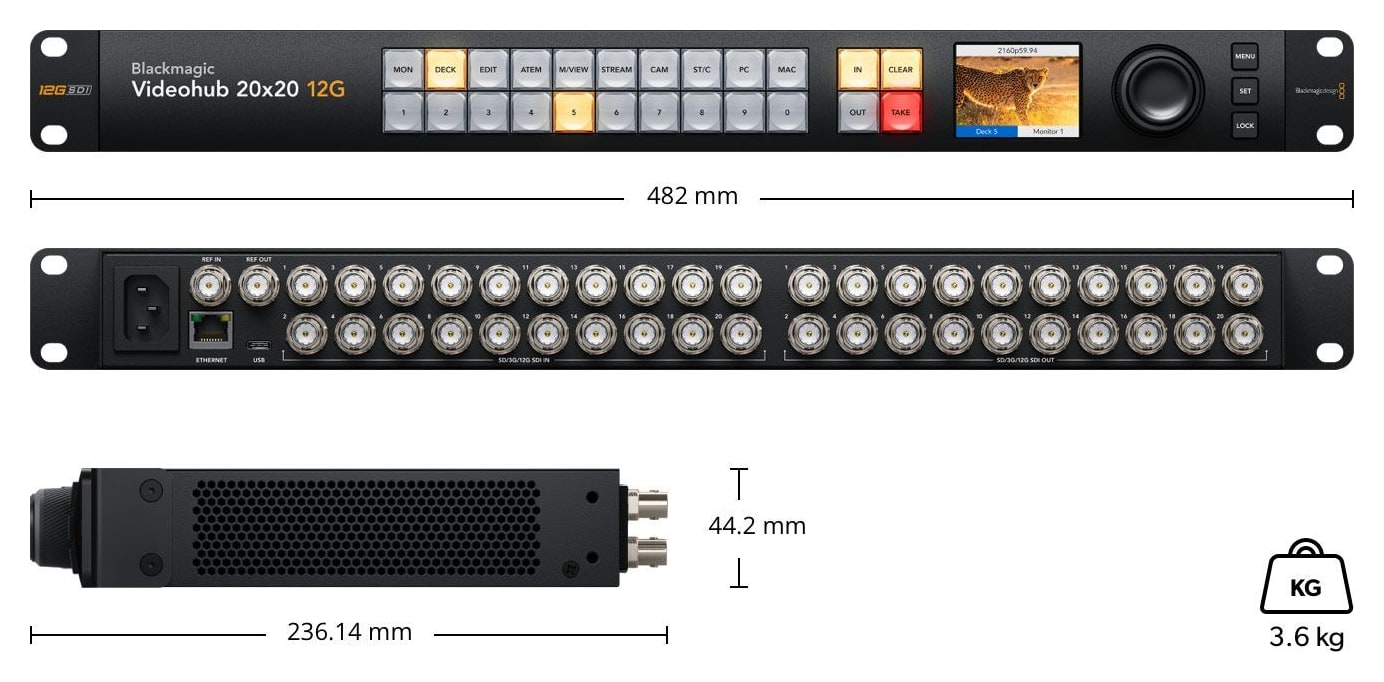Blackmagic Videohub 20x20 12G – Dimensiones y peso