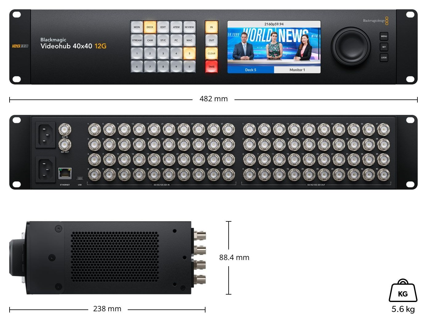 Blackmagic Videohub 40x40 12G – Dimensiones y peso