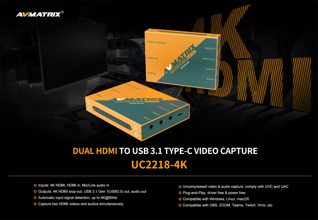 AVMATRIX UC2218-4K captura HDMI dual