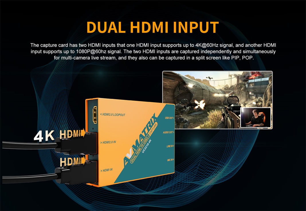 AVMATRIX UC2218-4K entrada HDMI dual