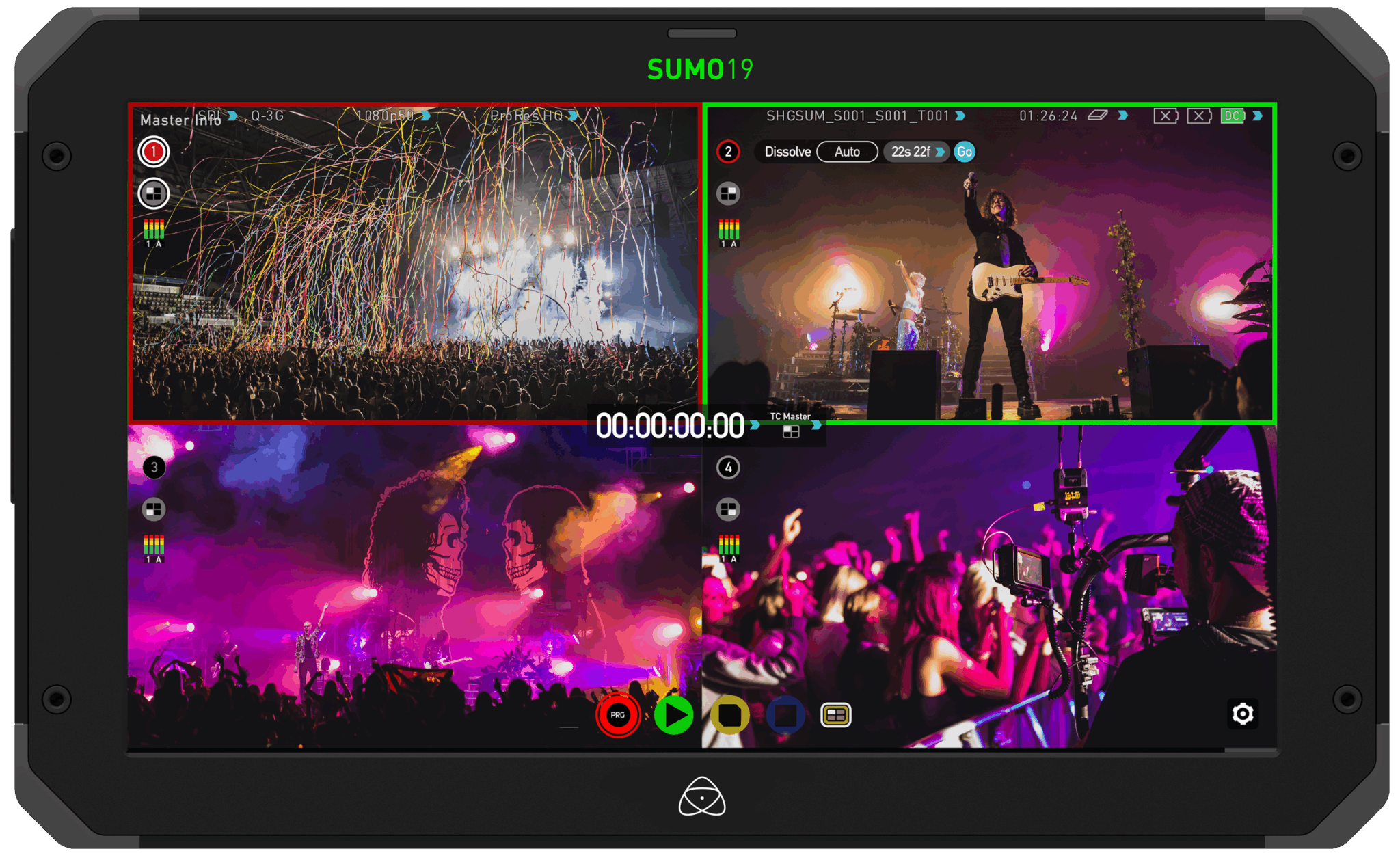 Atomos Sumo 19SE durante la conmutación multicámara