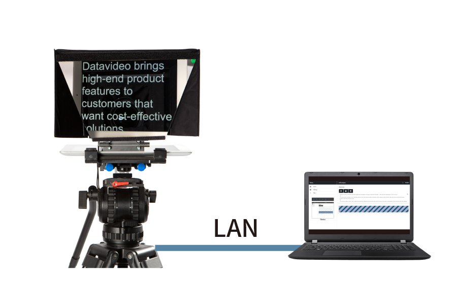Teleprompter Datavideo TP-500 y portátil para controlar el guion en la red local