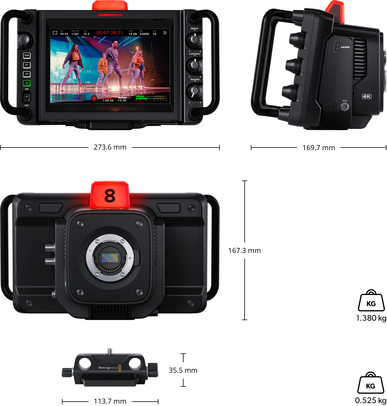 Dimensiones de Blackmagic Studio Camera 4K Plus G2