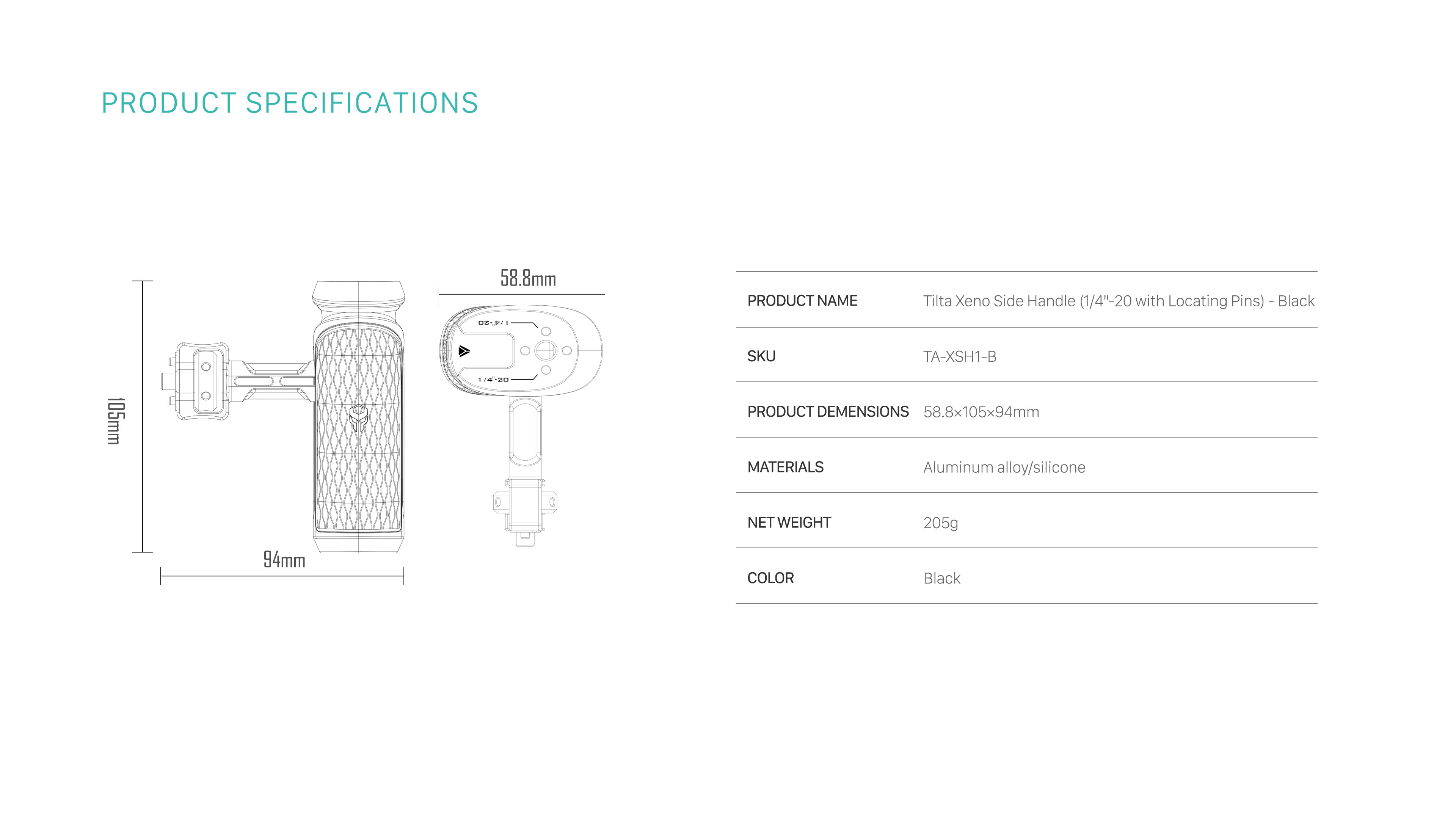 Tilta Xeno Side Handle (Dual 1/4"-20)