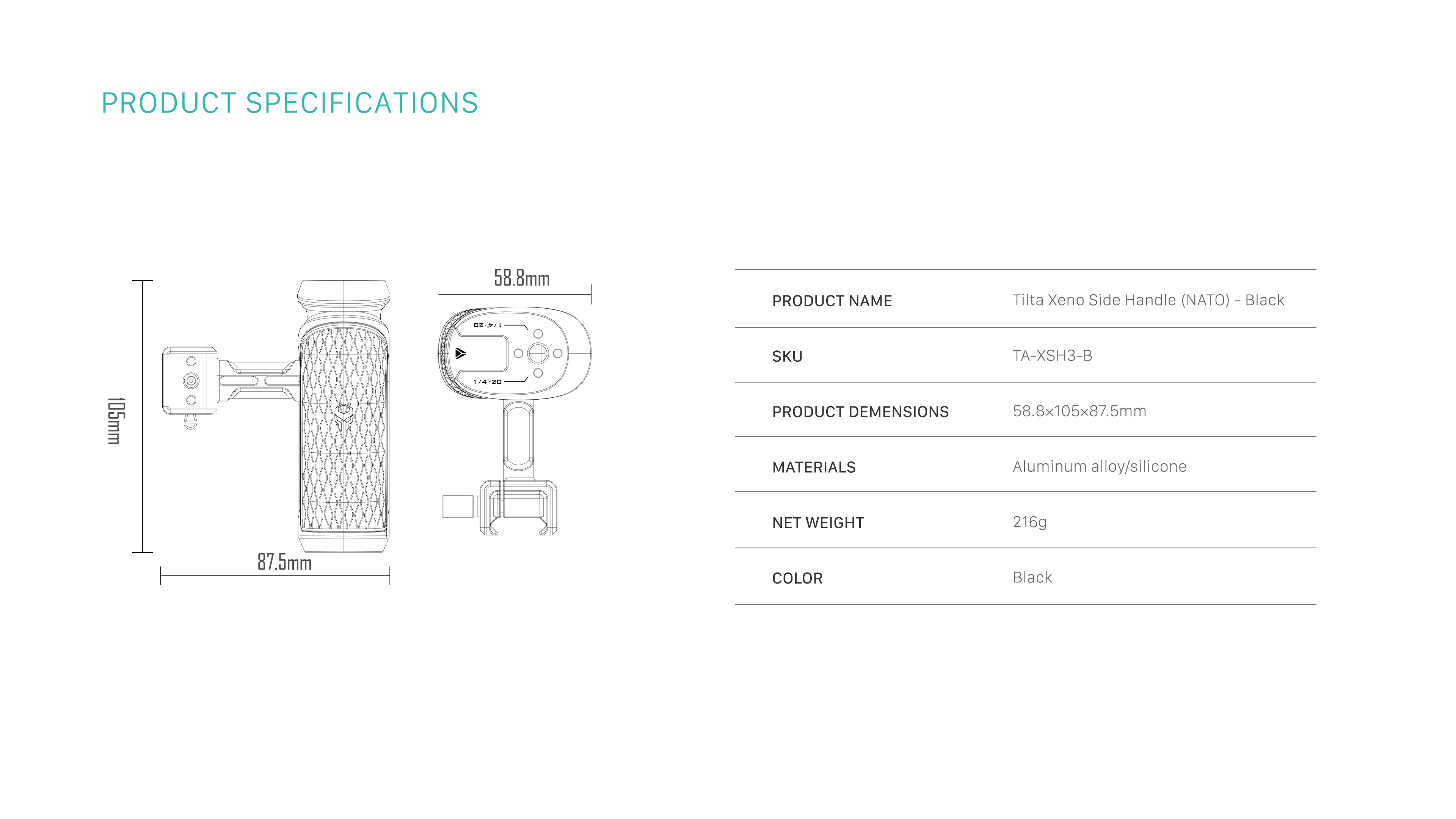 Tilta Xeno Side Handle (Dual 1/4"-20)