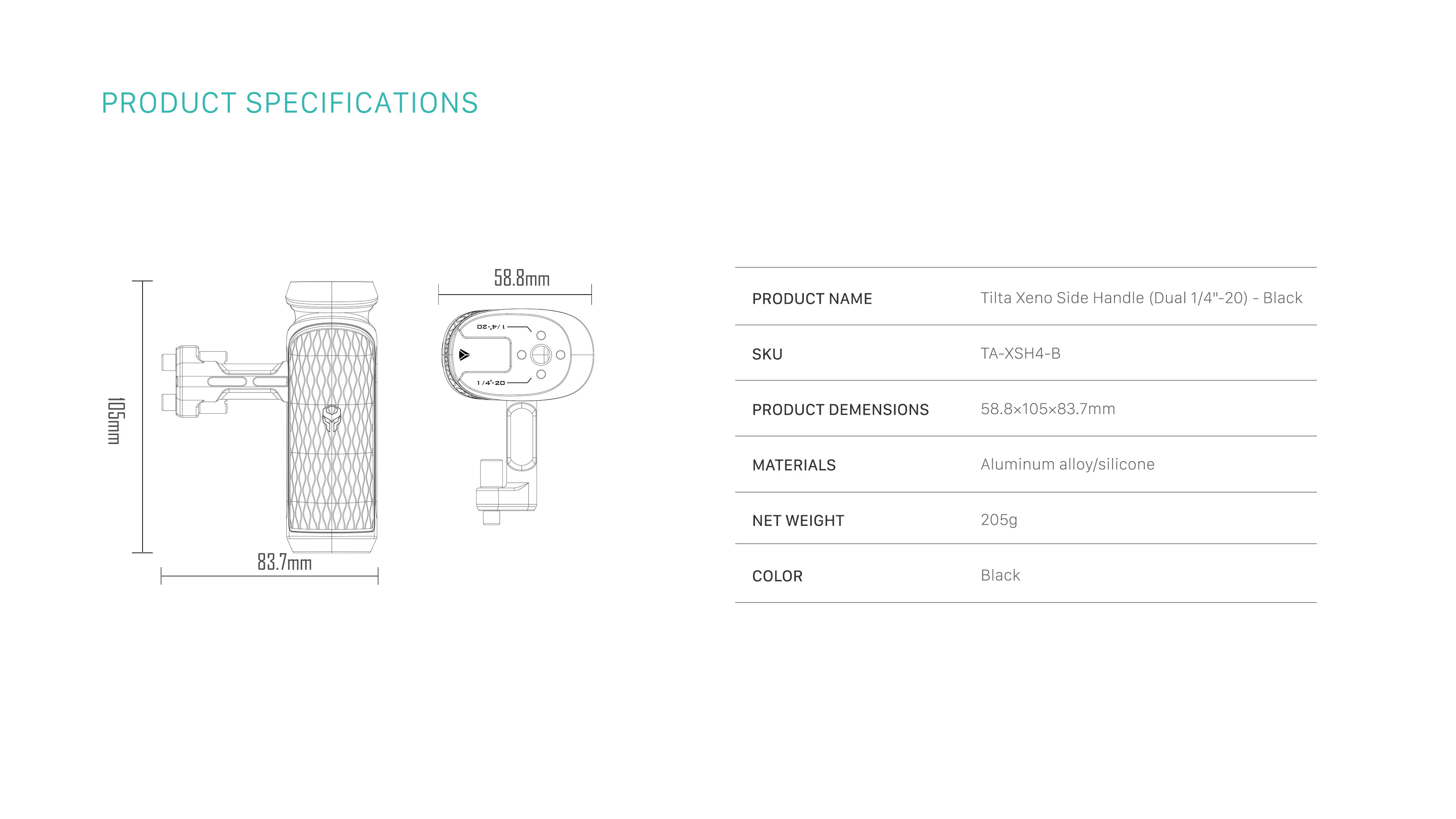 Tilta Xeno Side Handle (Dual 1/4"-20)