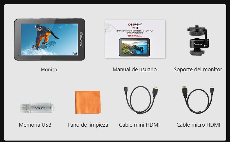 Contenido del paquete Desview R6II