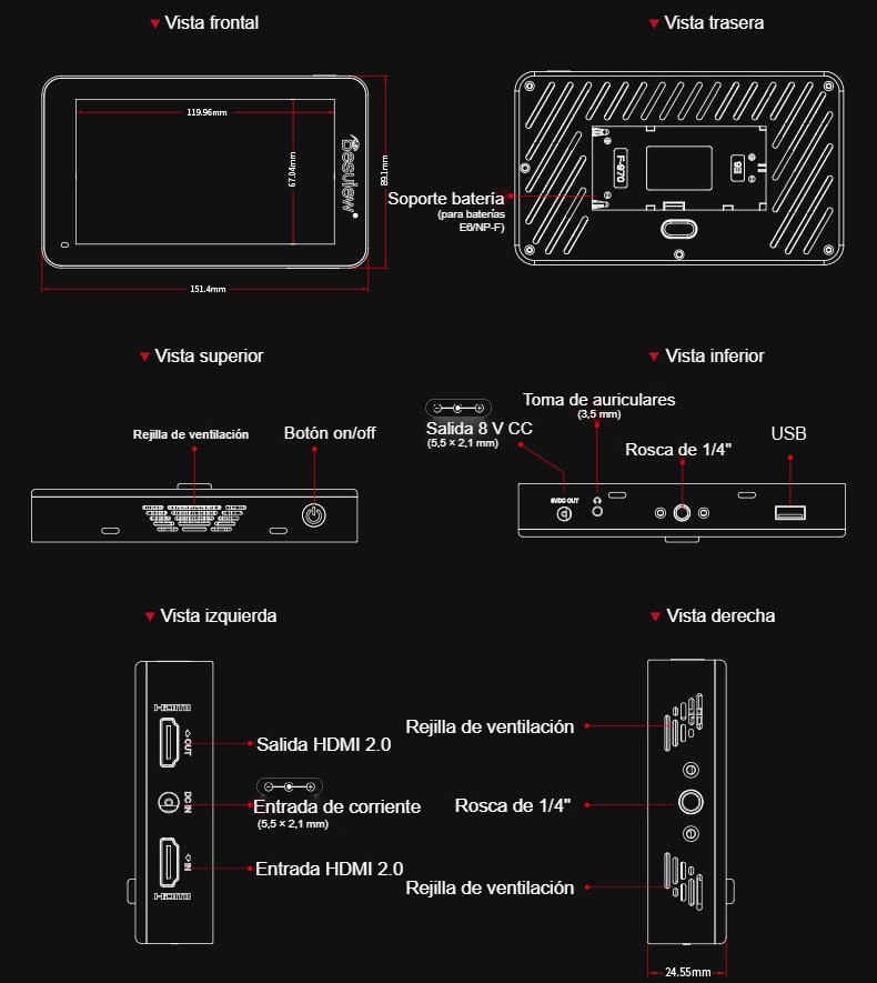 Plano de dimensiones del Desview R6II
