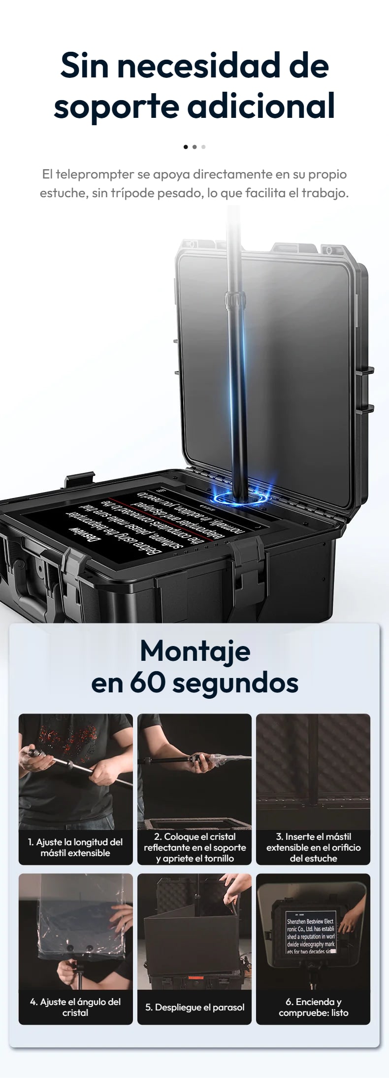 Sin soporte adicional, montado en 60 segundos