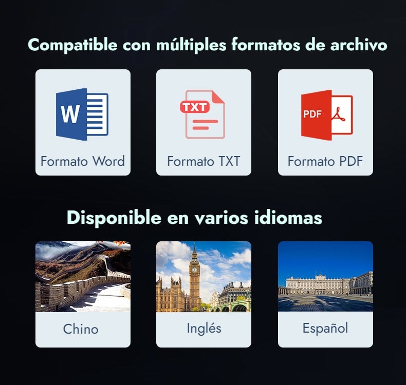 Compatible con múltiples formatos de archivo
