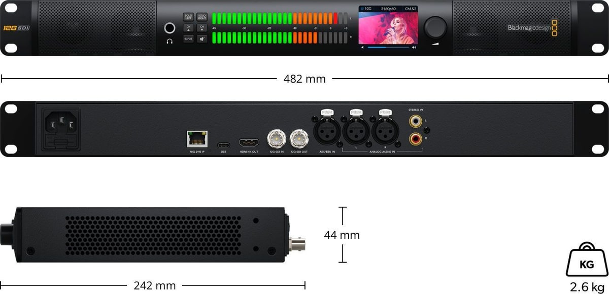 Blackmagic Audio Monitor 12G G3 – Dimensiones y peso