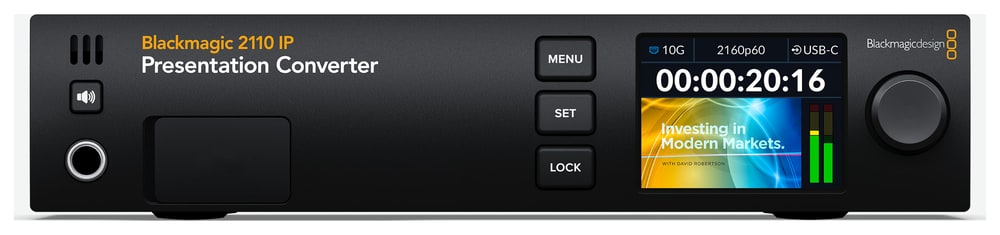 Blackmagic 2110 IP Presentation Converter – USB-C frontal y controles