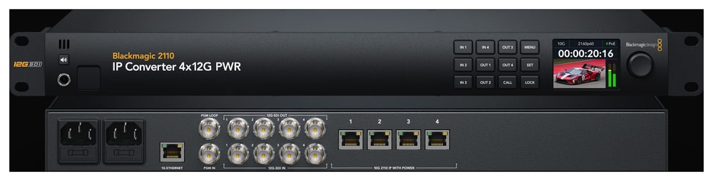 Blackmagic 2110 IP Converter 4x12G PWR – Entrada de programa y 16 canales de audio