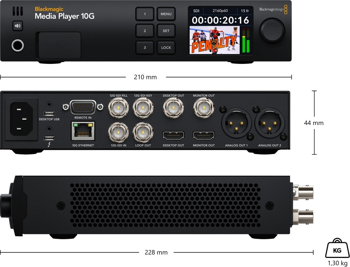 Blackmagic Design Media Player 10G – Dimensiones y peso