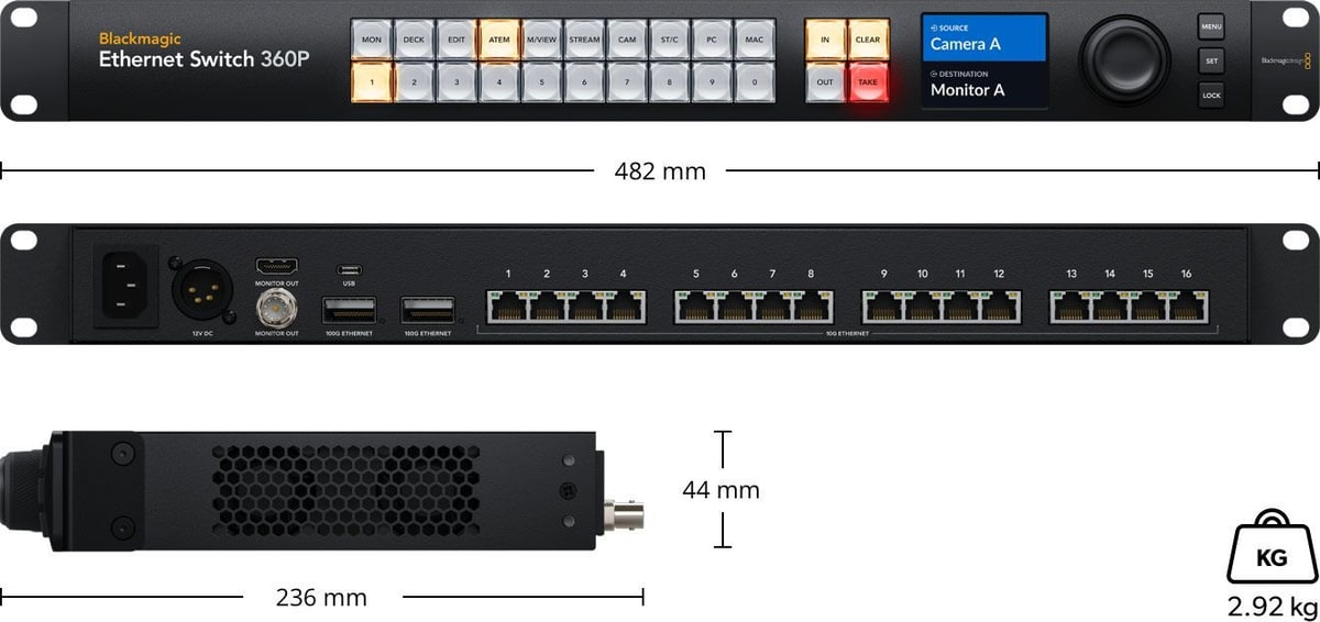 Blackmagic Ethernet Switch 360P – Dimensiones y peso
