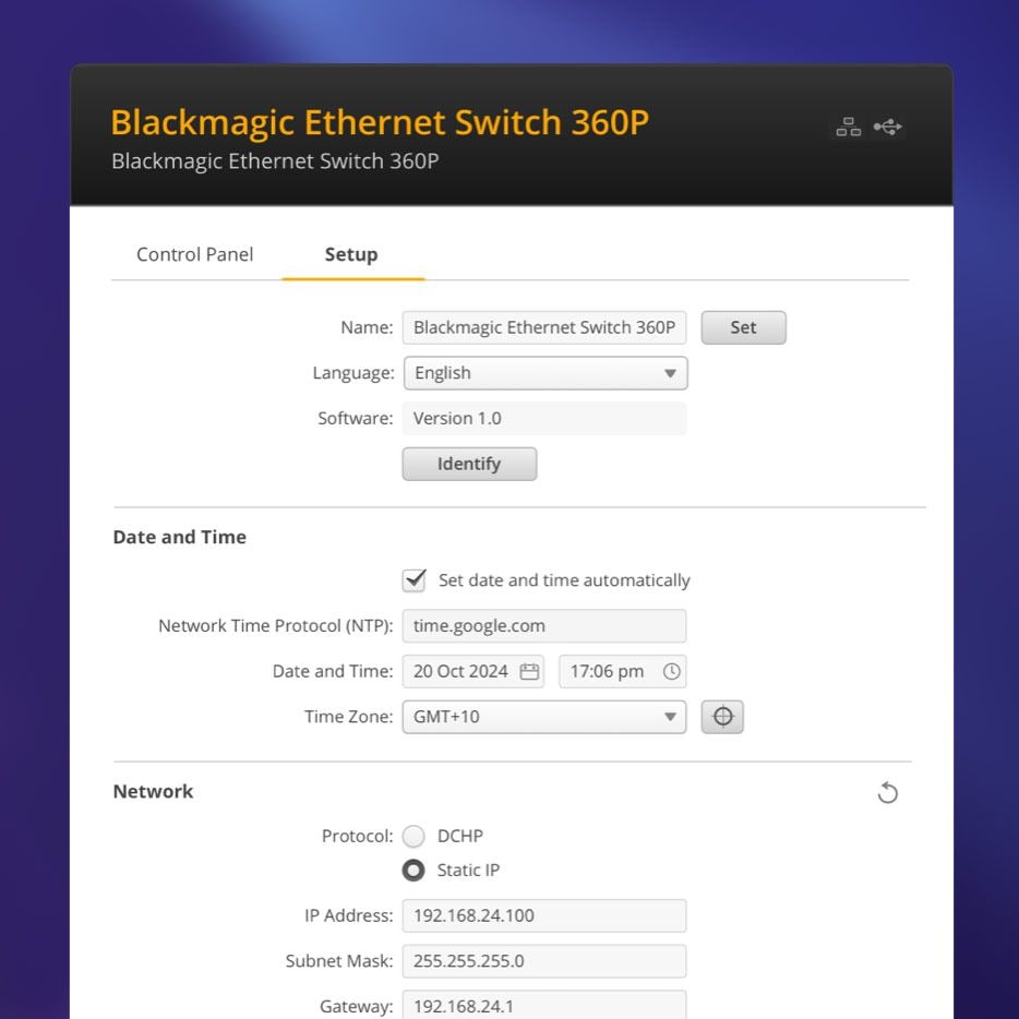 Blackmagic Ethernet Switch 360P – Software de configuración y actualización