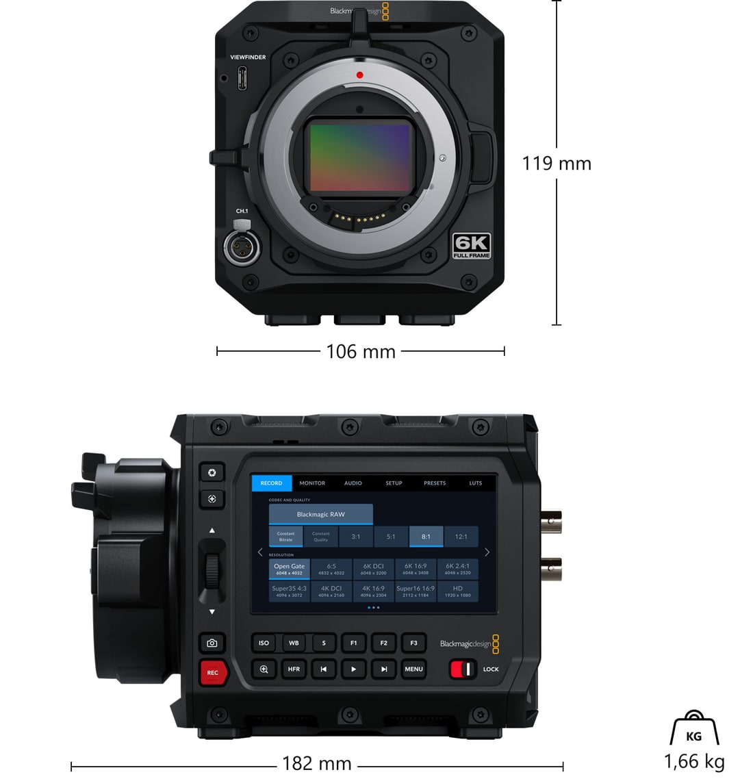 Blackmagic PYXIS 6K EF – Dimensiones y peso