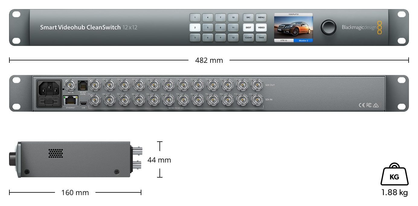 Blackmagic Smart Videohub CleanSwitch 12x12 – Dimensiones y peso