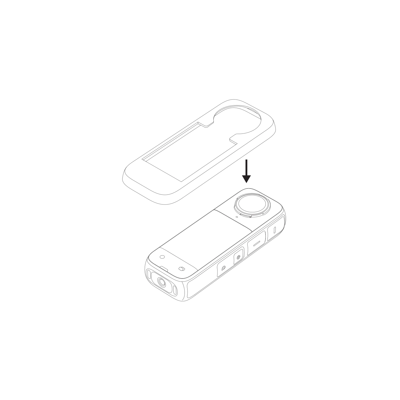 Esquema de alineación del protector sobre la pantalla de la Insta360 X4