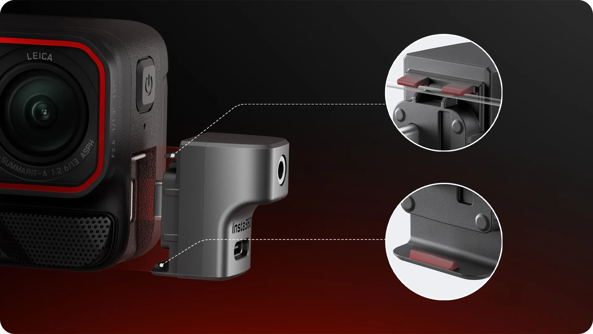 Zajištění mikrofonního adaptéru Insta360 v USB-C konektoru kamery