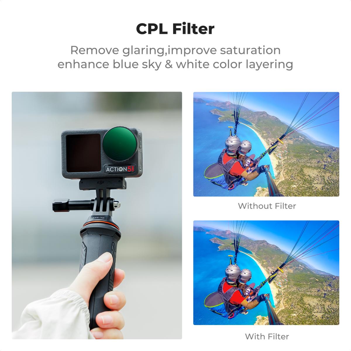 Action Camera Filter Set CPL+ND8+ND16+ND32+ND64+ND256, Circular Polarizing Filter Neutral Density with 28-layer Coating Compatible with DJI Osmo Action 4, Osmo Action 5 Pro