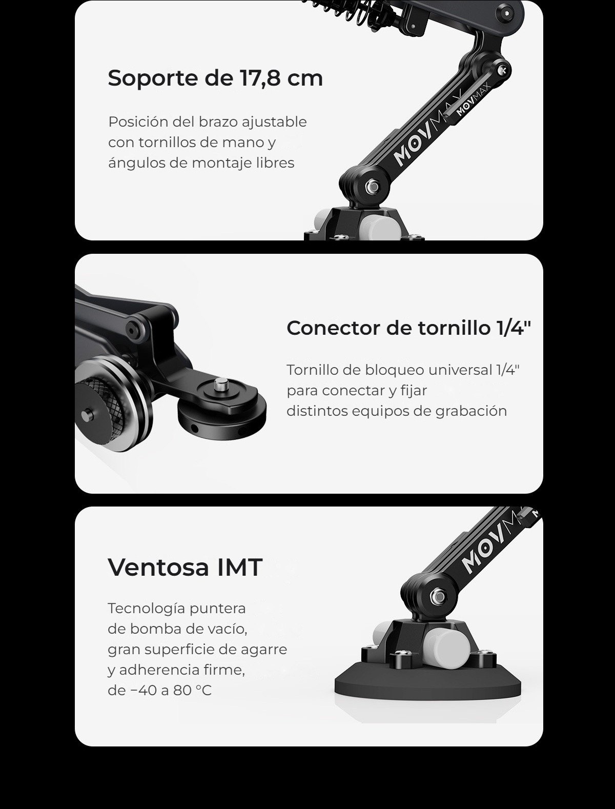 Soporte, conector y ventosa