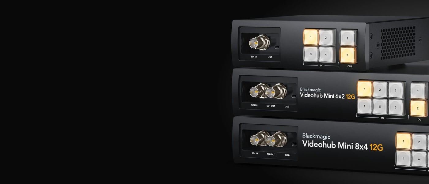 Blackmagic Videohub Mini 4x2 12G – Conexiones de emergencia en el frente