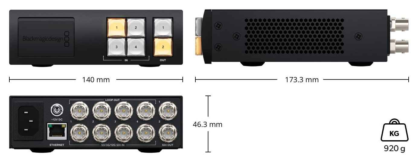 Blackmagic Videohub Mini 4x2 12G – Dimensiones y peso