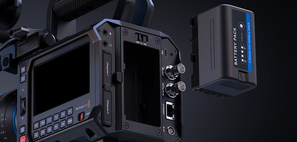 Blackmagic PYXIS 12K PL – Baterías BP-U y entrada de CC con bloqueo