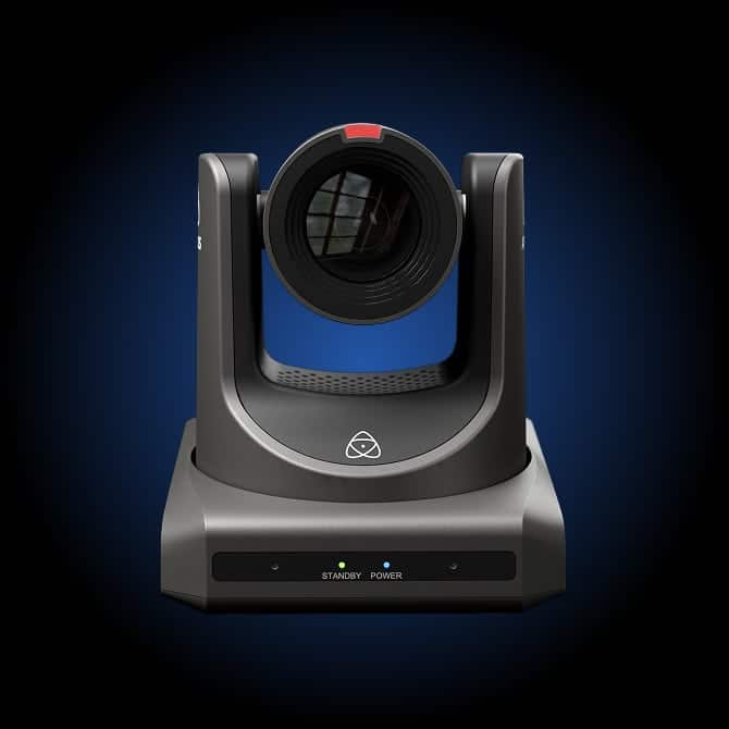 Parte frontal del Atomos A-Eye HD-20X con indicadores de espera, encendido y tally
