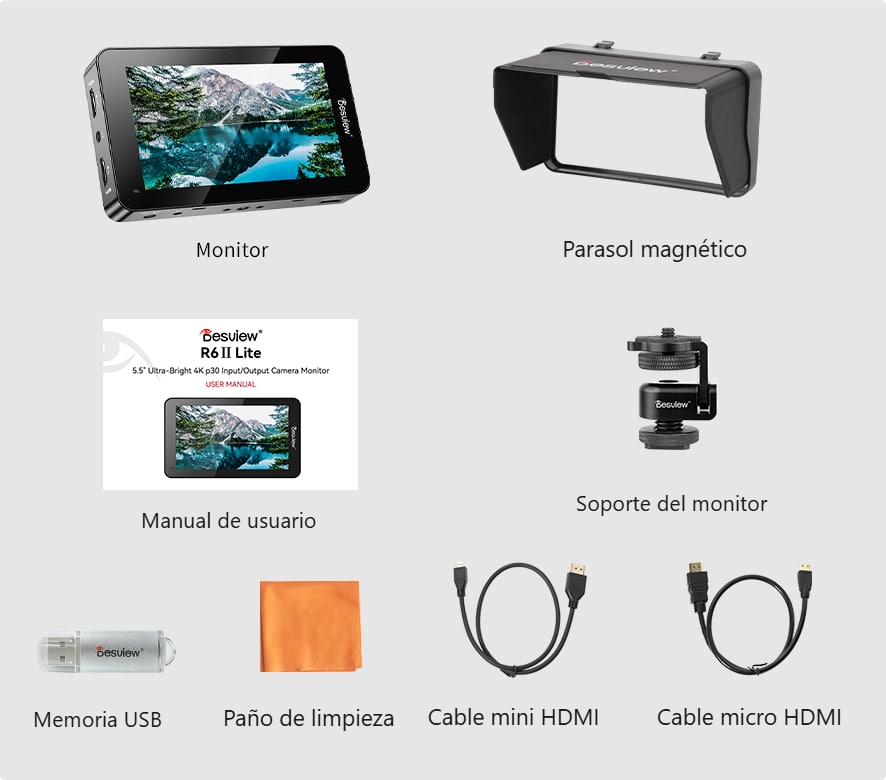 Contenido del paquete Desview R6II Lite