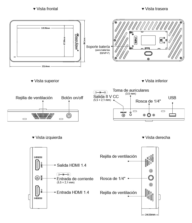 Plano de dimensiones del Desview R6II Lite